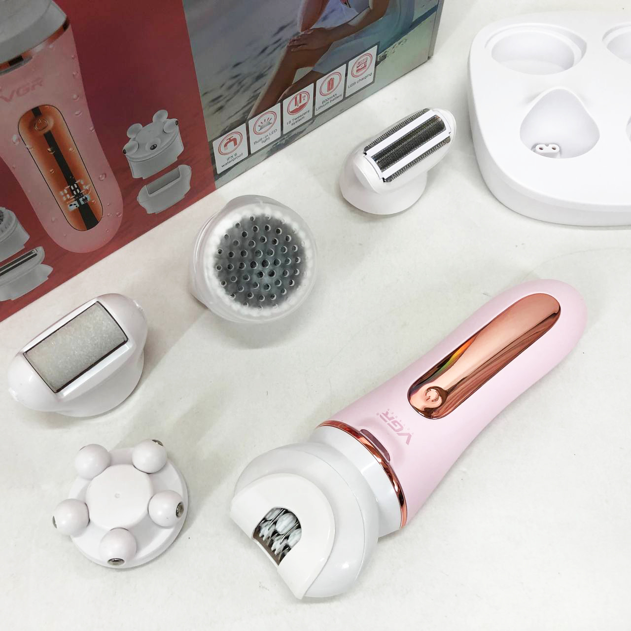 Епілятор VGR 5 в 1 V-751, 5 насадок. Колір: рожевий — изображение 11