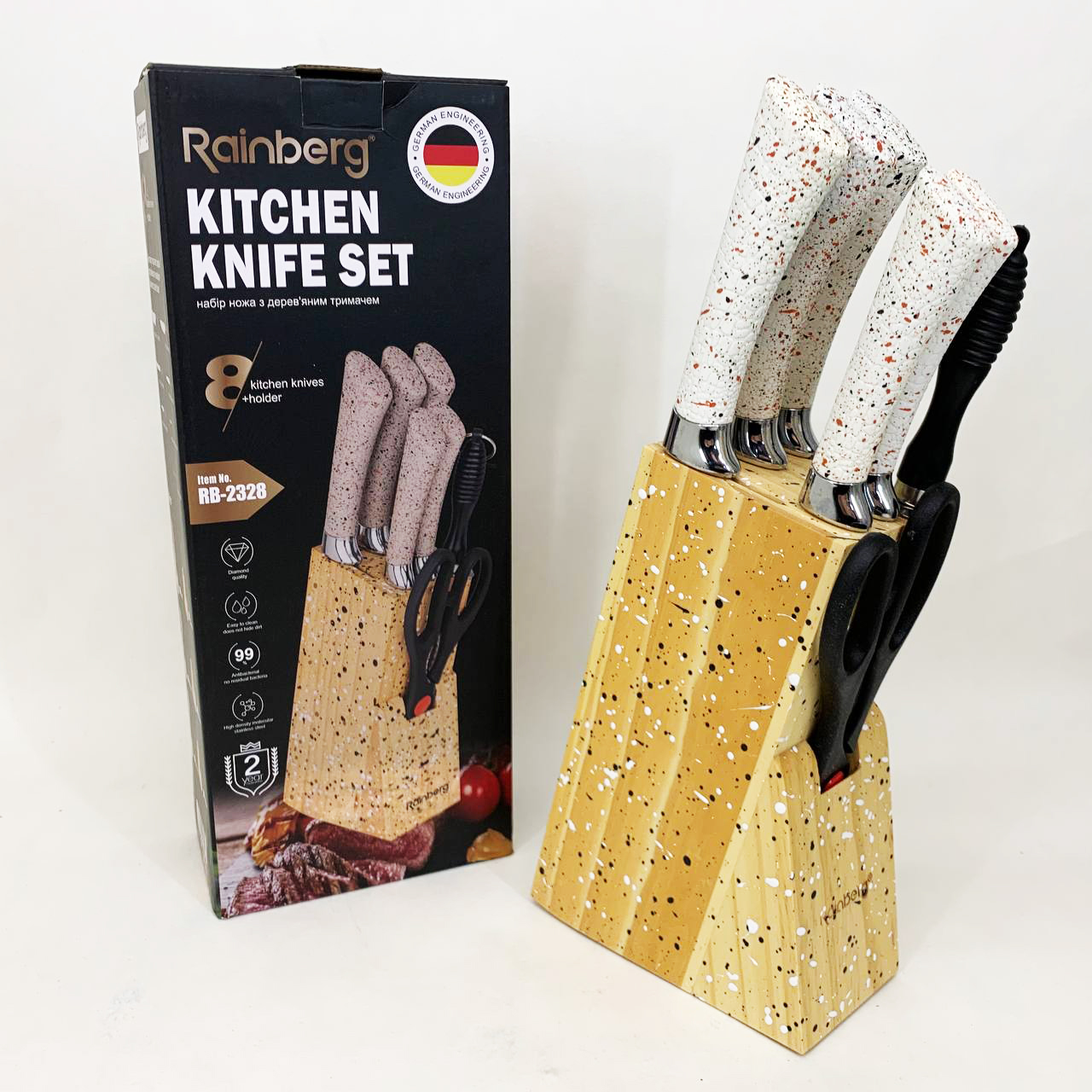 Набір ножів із нержавіючої сталі з основою Rainberg RB-2328 White — изображение 5