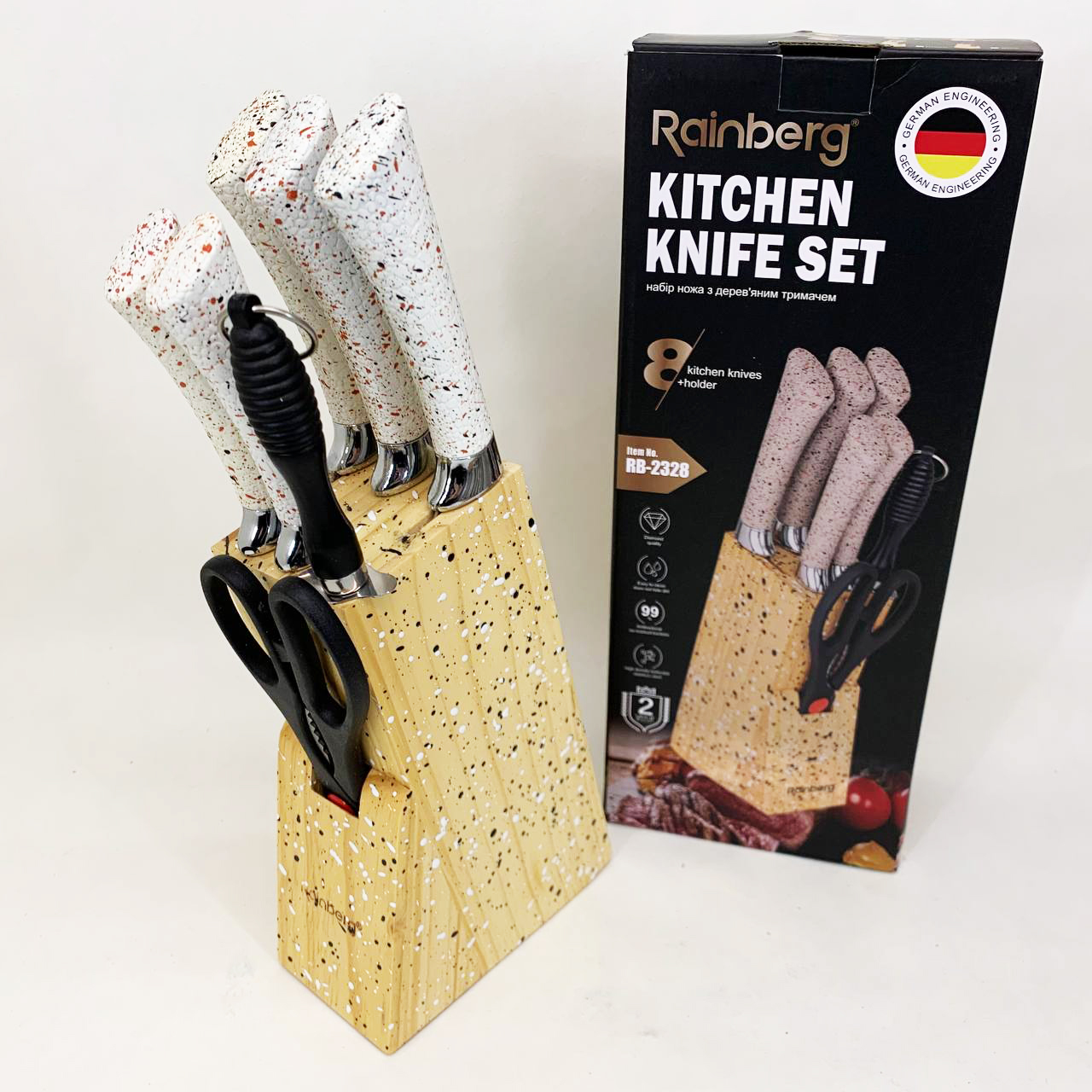 Набір ножів із нержавіючої сталі з основою Rainberg RB-2328 White — изображение 4