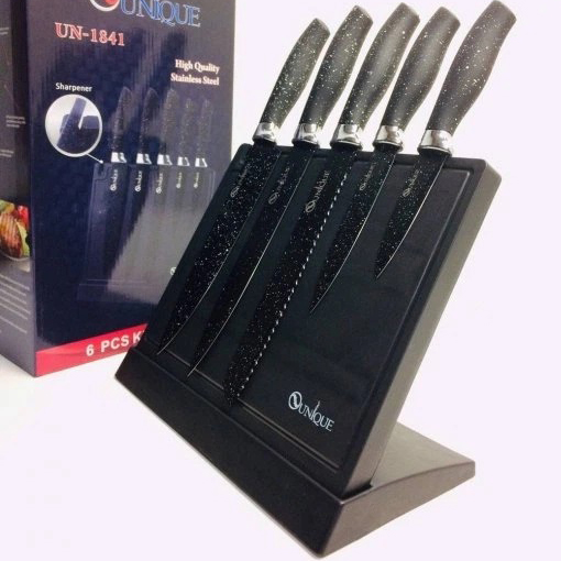 Набір ножів UNIQUE UN-1841 з нержавіючої сталі з підставкою + точила 6 предметів — изображение 2