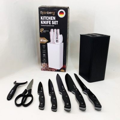 Набір ножів із нержавіючої сталі з основою Rainberg RB-2327 Black
