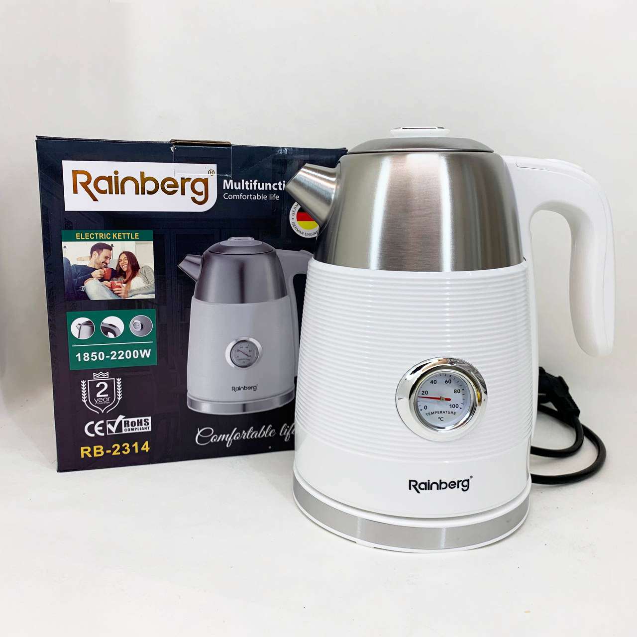 Чайник електричний з датчиком температури Rainberg RB-2314 White