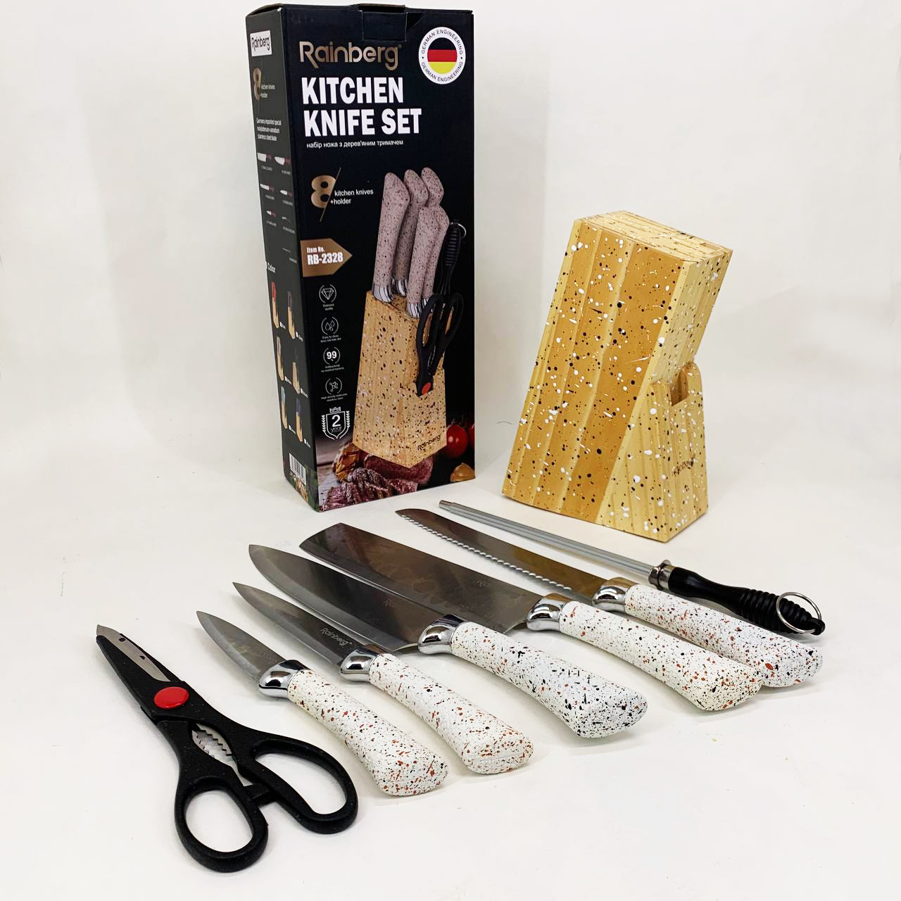 Набір ножів із нержавіючої сталі з основою Rainberg RB-2328 White — изображение 7