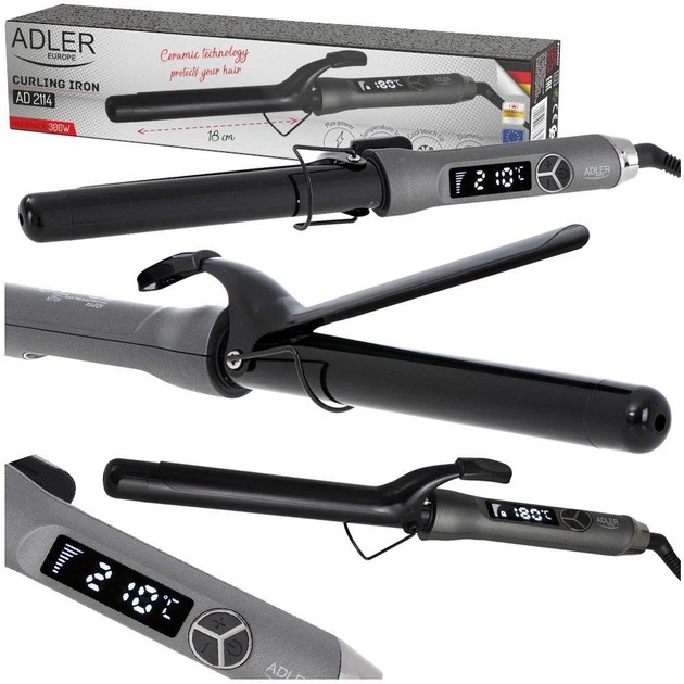 Плойка Adler AD 2114 Gray — кераміка та ЖК-дисплей