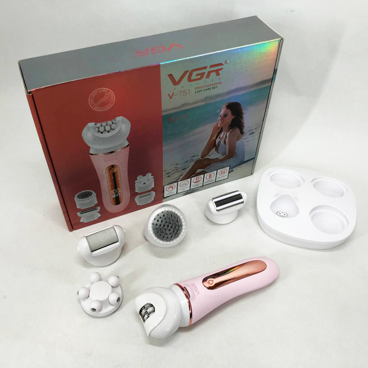 Епілятор VGR 5 в 1 V-751, 5 насадок. Колір: рожевий — изображение 12