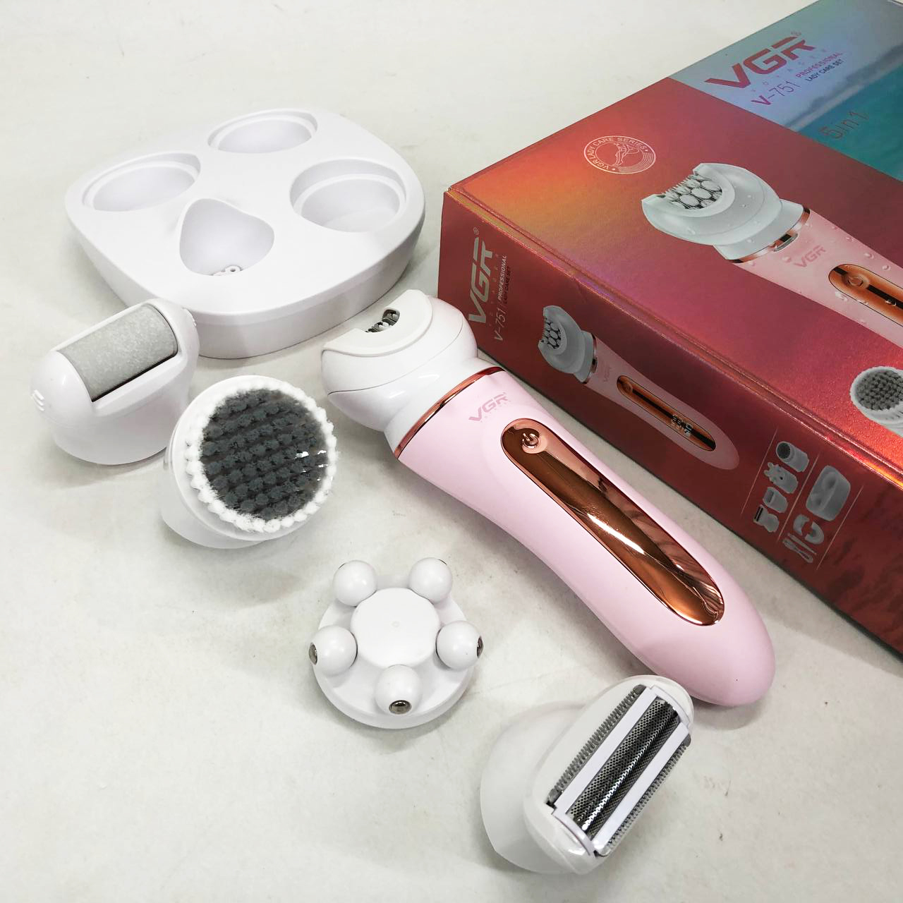 Епілятор VGR 5 в 1 V-751, 5 насадок. Колір: рожевий — изображение 7