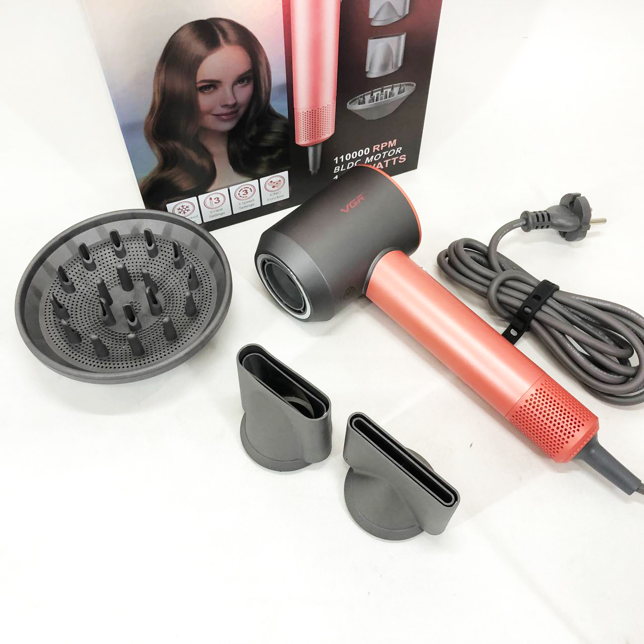 Професійний фен VGR V-440 — BLDC 1400 Вт, іонізація — изображение 2