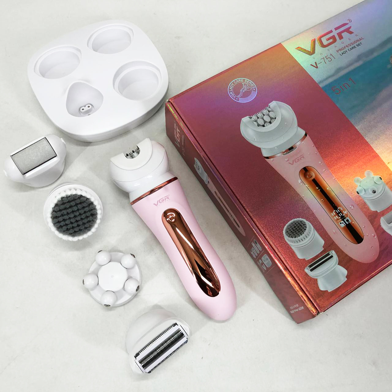 Епілятор VGR 5 в 1 V-751, 5 насадок. Колір: рожевий — изображение 2
