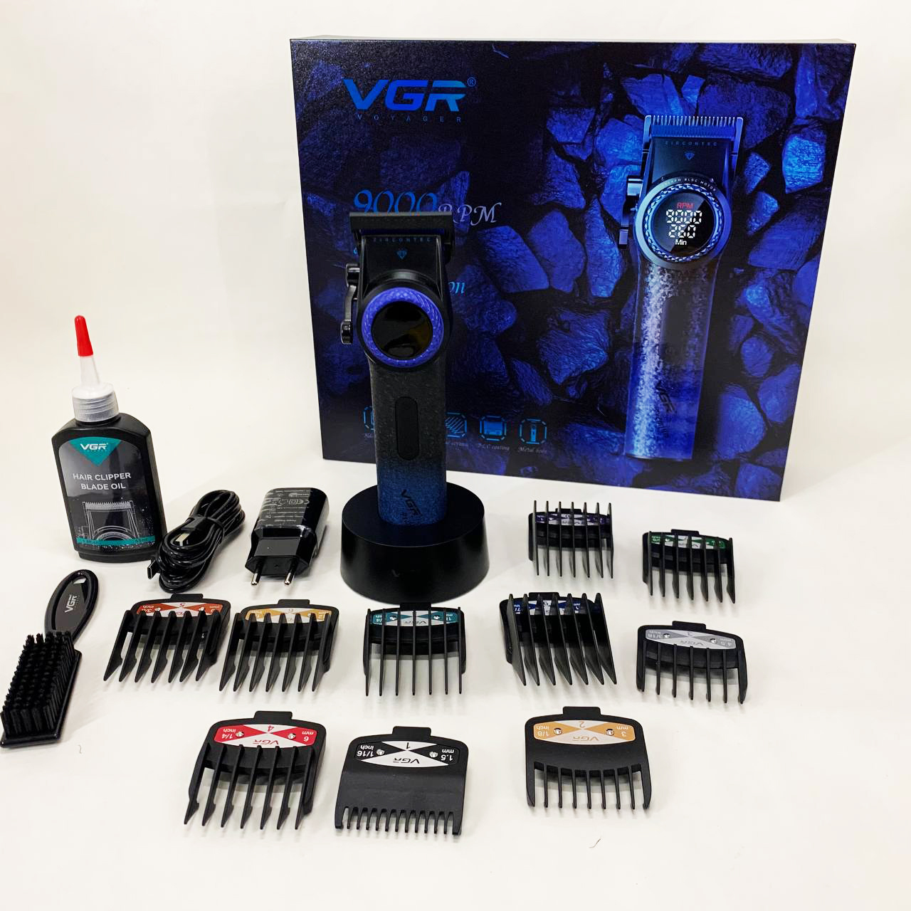 Машинка для стрижки VGR V-001 — до 9000 об/хв, LED-дисплей, 10 насадок — изображение 16