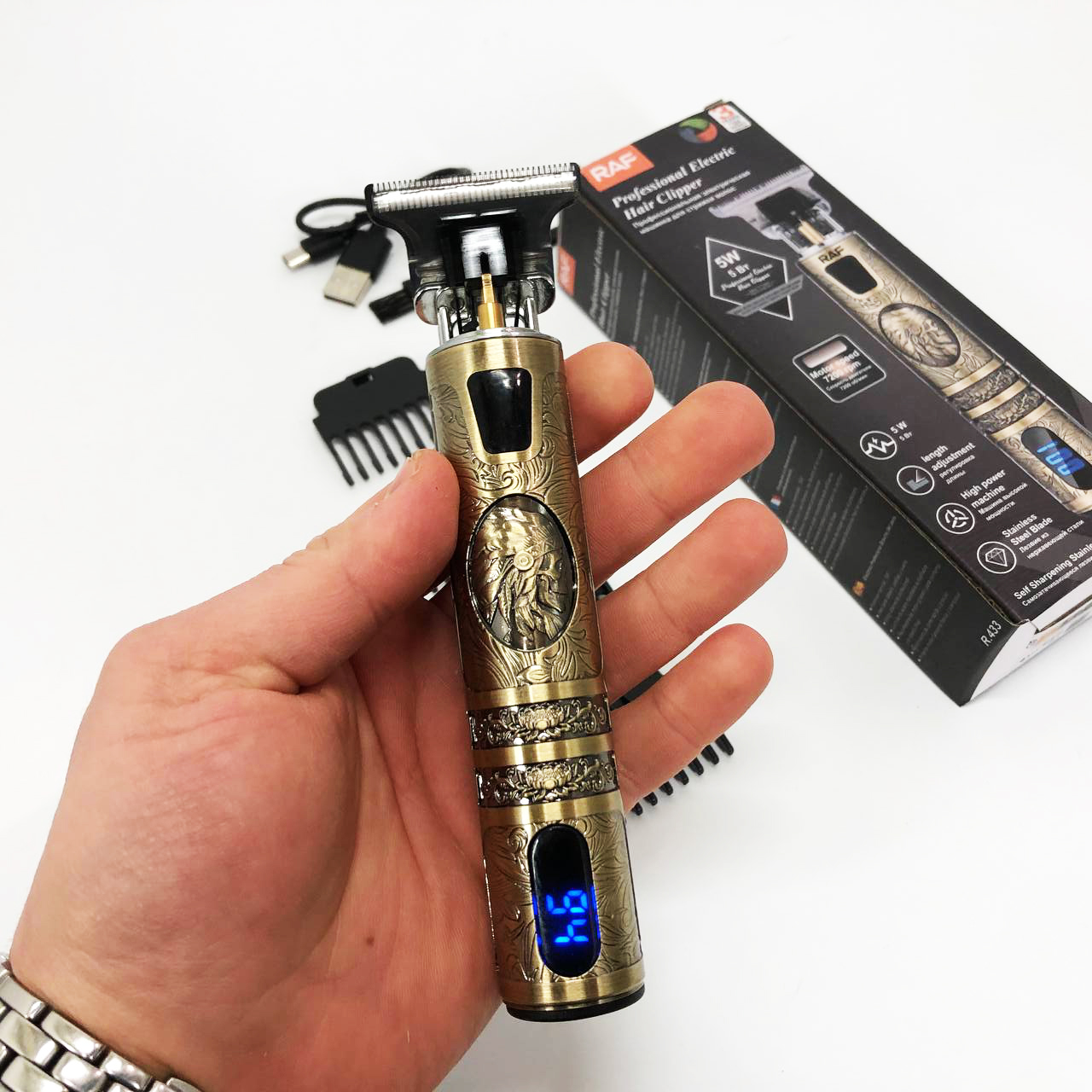 Машинка для стрижки RAF R-433 — компактний тример з USB-зарядкою — изображение 10