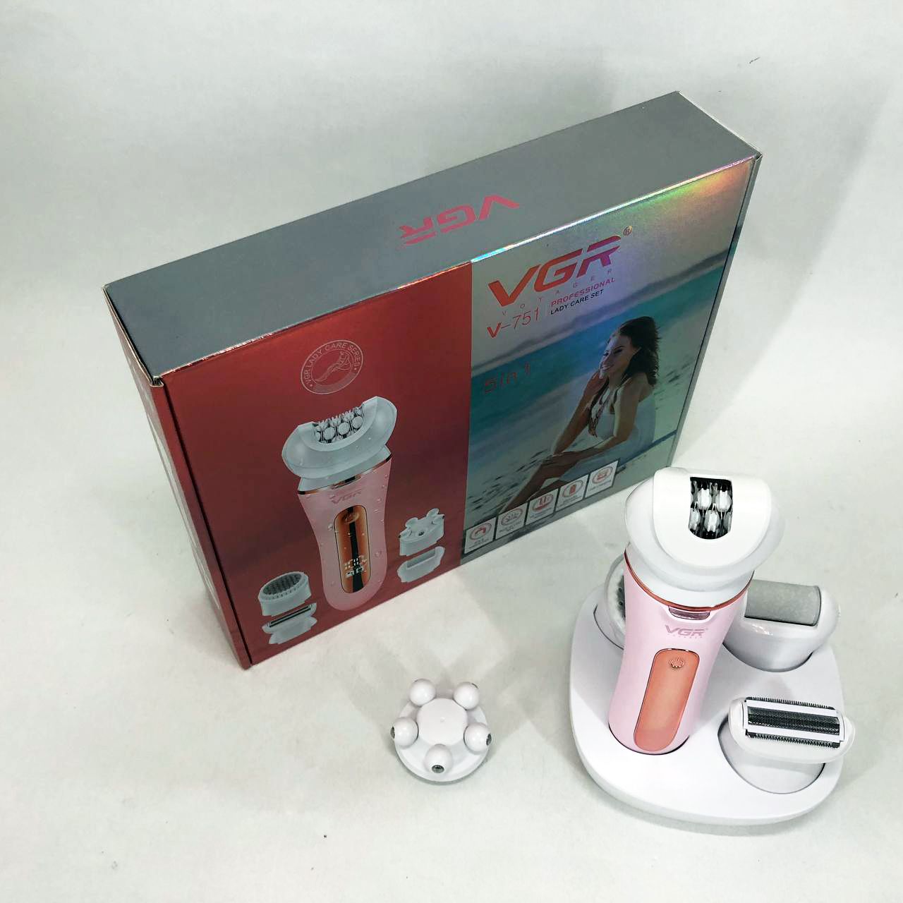Епілятор VGR 5 в 1 V-751, 5 насадок. Колір: рожевий — изображение 18