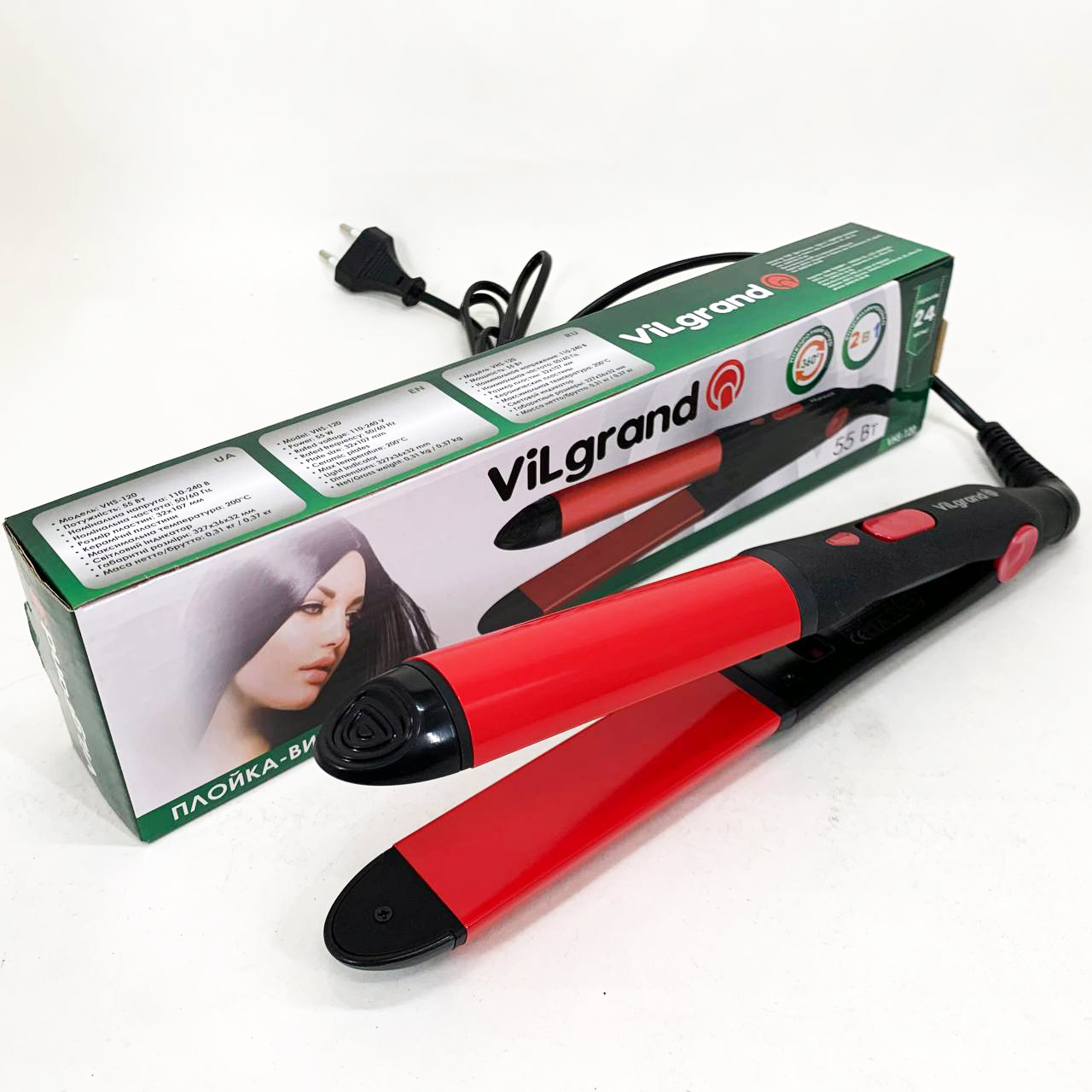 Щипці для волосся ViLgrand VHS-120 — кераміка 200°C, компактні