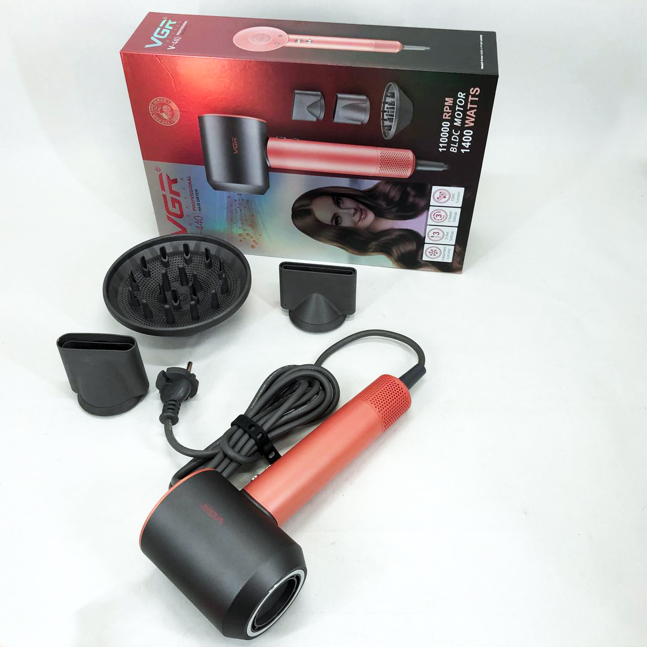 Професійний фен VGR V-440 — BLDC 1400 Вт, іонізація — изображение 3