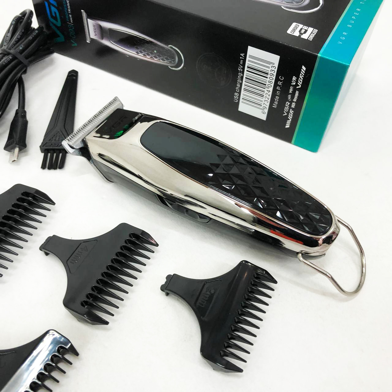Машинка для стрижки VGR V-093 — акумуляторна, LED-дисплей, 5 насадок — изображение 2