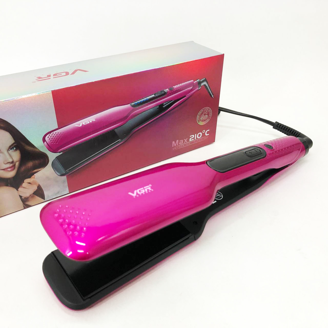 Випрямляч волосся VGR V-506 — широкі керамічні пластини, LED 130–210°C