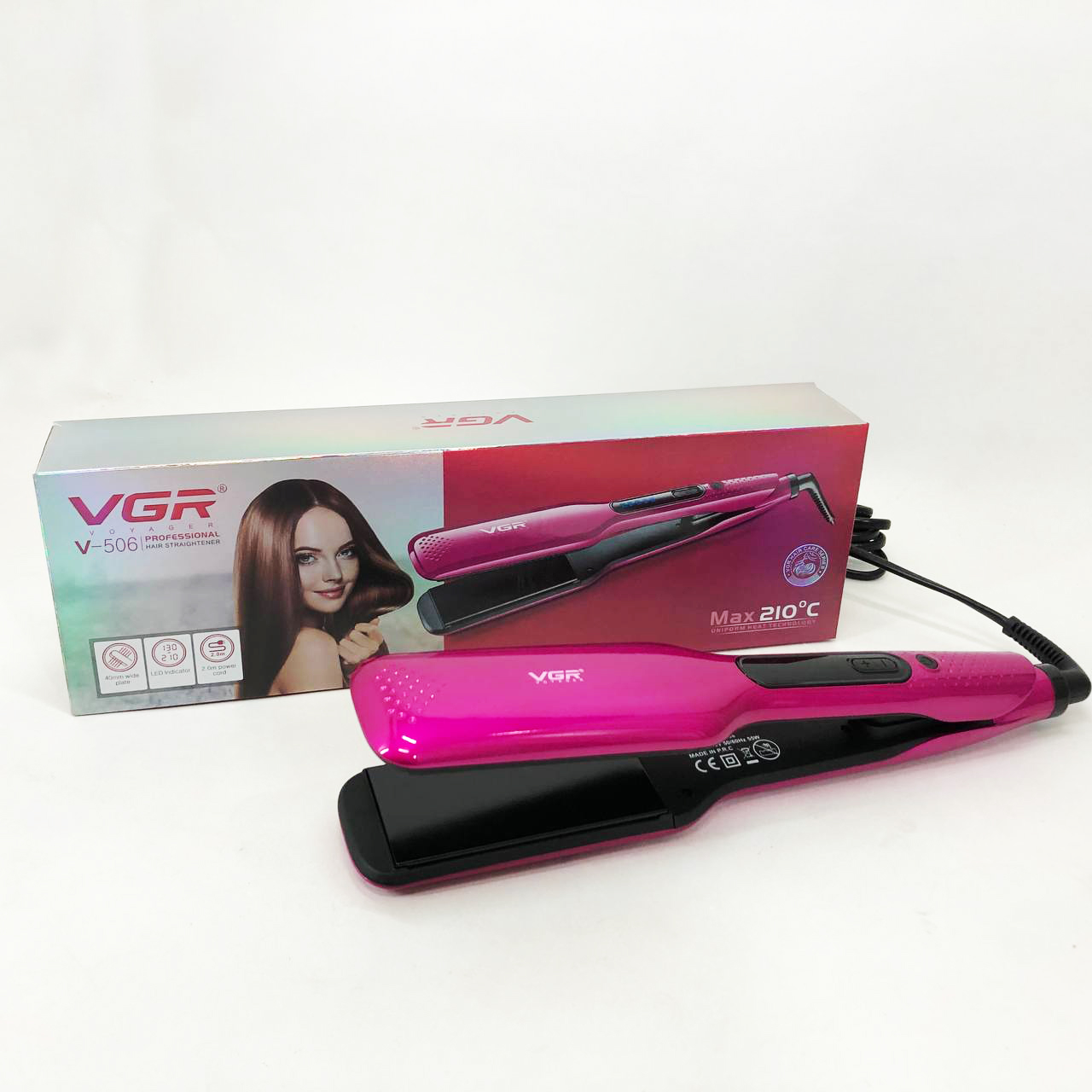 Випрямляч волосся VGR V-506 — широкі керамічні пластини, LED 130–210°C — изображение 4