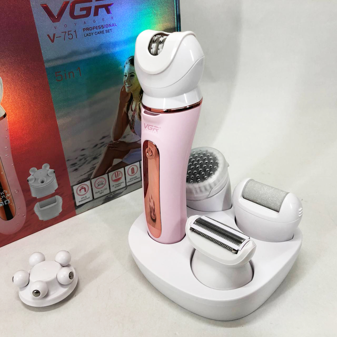 Епілятор VGR 5 в 1 V-751, 5 насадок. Колір: рожевий — изображение 5