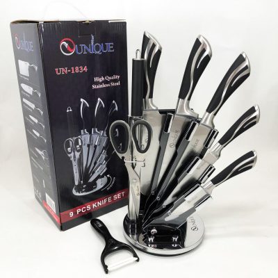 Набір ножів UNIQUE UN-1834 з 9 предметів, що обертається, Ножі кухонні з нержавіючої сталі