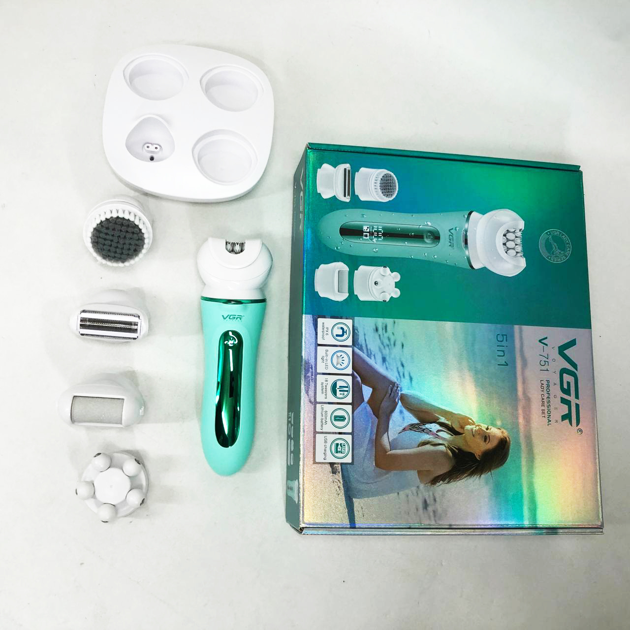 Епілятор VGR 5 в 1 V-751, 5 насадок. Колір: зелений — изображение 11