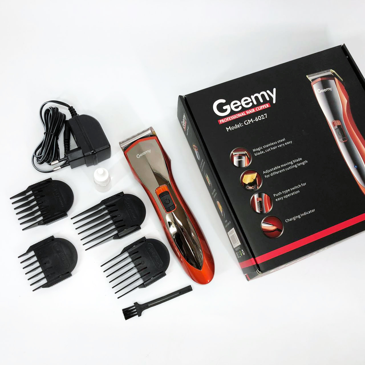 Машинка для стрижки Gemei GM-6027 — бездротова 60 хв, 4 насадки — изображение 9