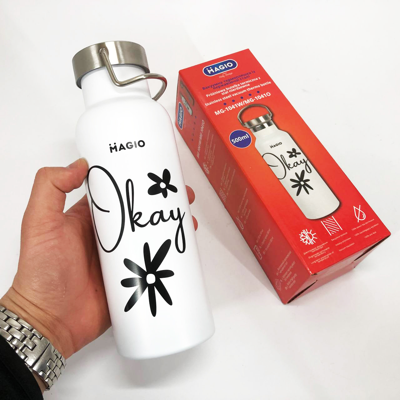 Термопляшка Magio MG-1041W 500 мл, Гарний невеликий термос, Термокухоль для дітей — изображение 2