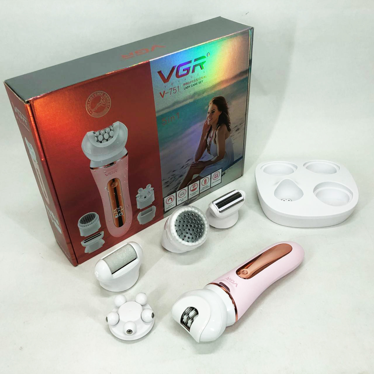 Епілятор VGR 5 в 1 V-751, 5 насадок. Колір: рожевий — изображение 14