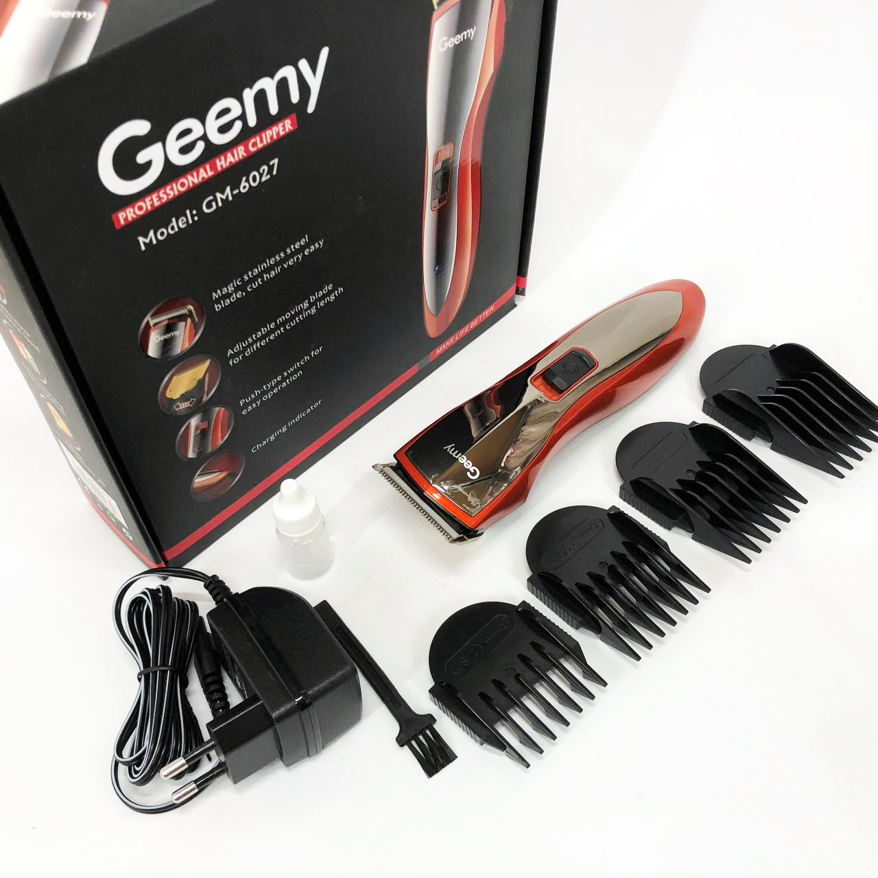 Машинка для стрижки Gemei GM-6027 — бездротова 60 хв, 4 насадки — изображение 5