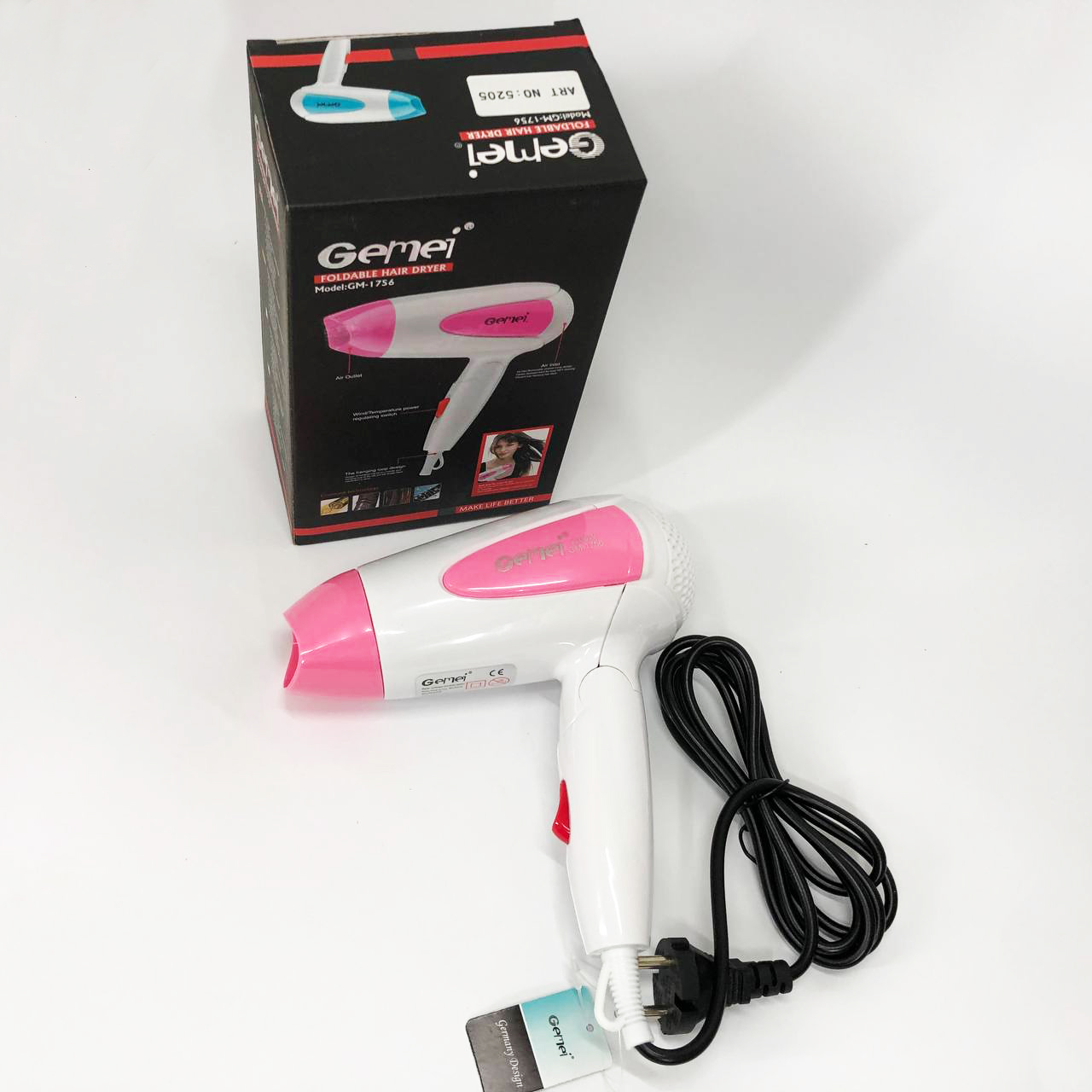 Дорожний фен Gemei GM-1756 1200 Вт — складний, компактний — изображение 6