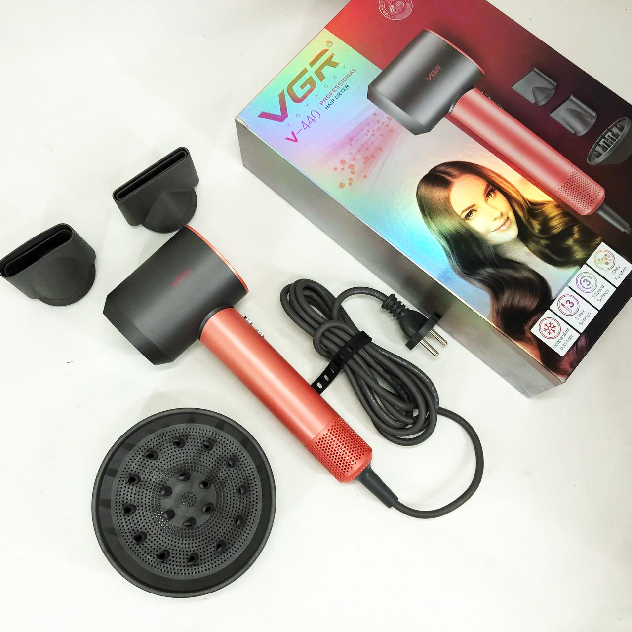 Професійний фен VGR V-440 — BLDC 1400 Вт, іонізація — изображение 10