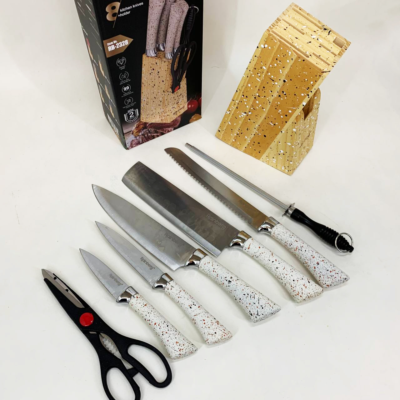 Набір ножів із нержавіючої сталі з основою Rainberg RB-2328 White — изображение 9