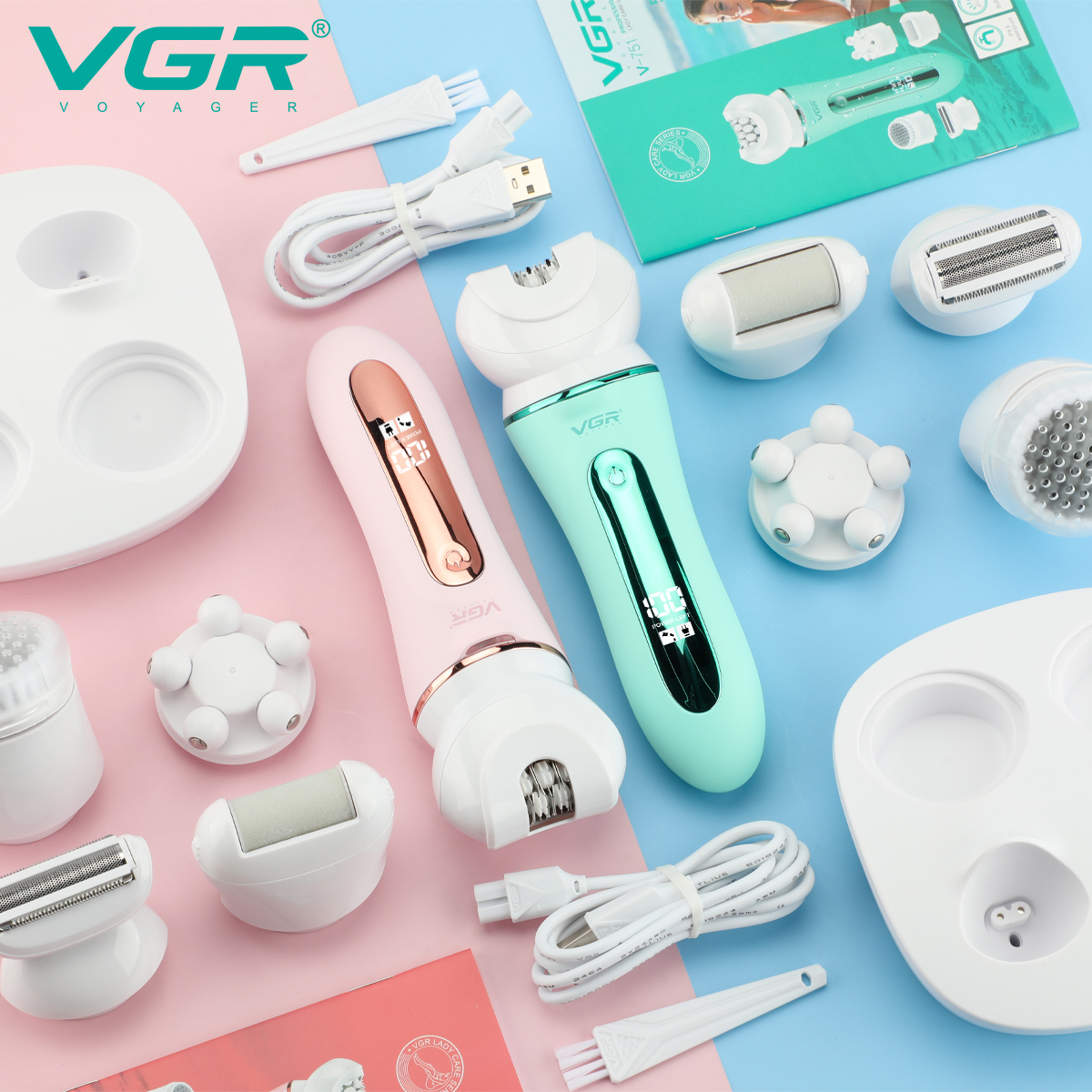 Епілятор VGR 5 в 1 V-751, 5 насадок. Колір: зелений — изображение 3