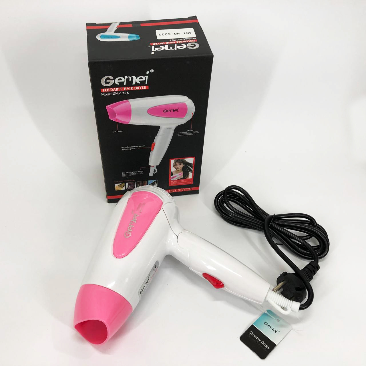 Дорожний фен Gemei GM-1756 1200 Вт — складний, компактний — изображение 7