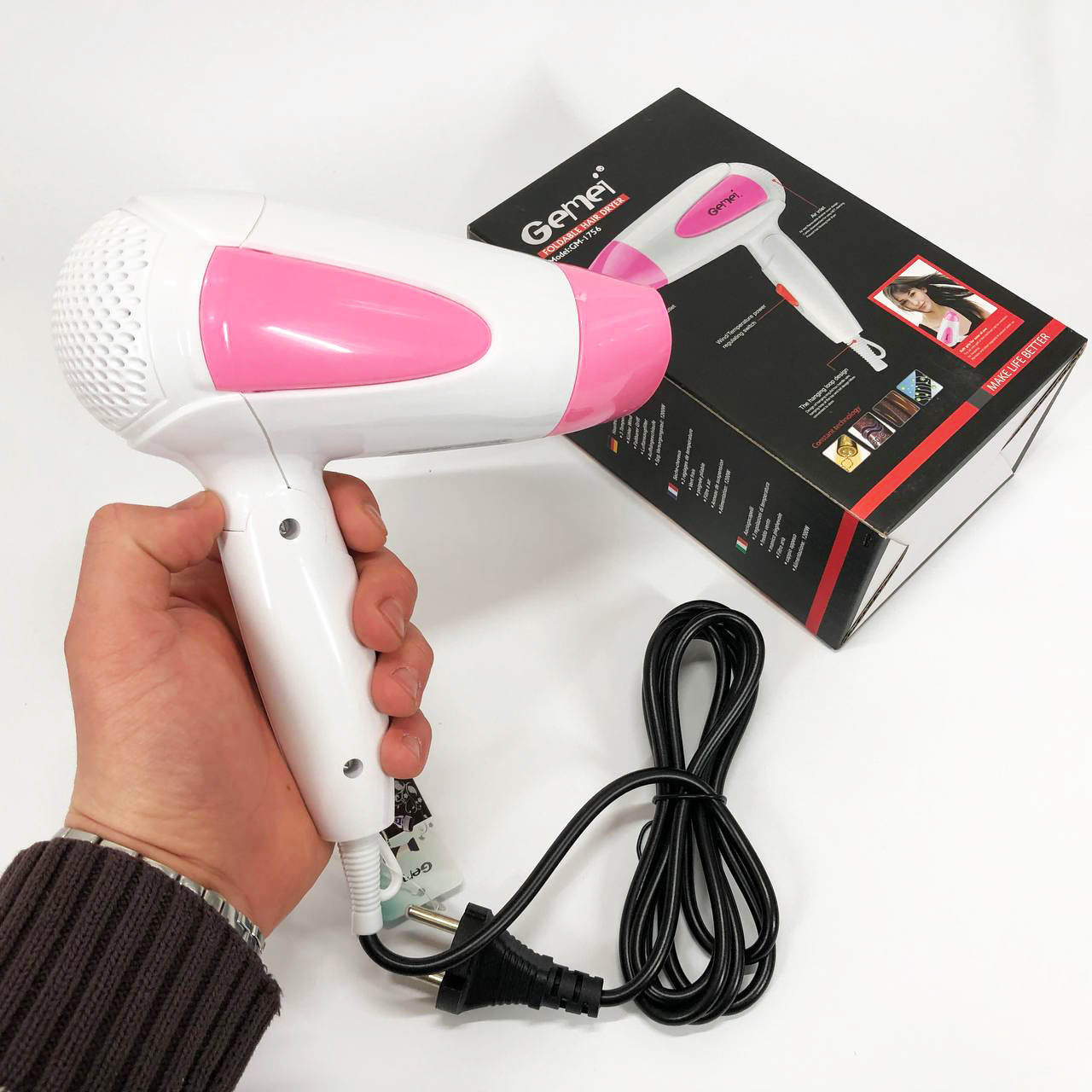 Дорожний фен Gemei GM-1756 1200 Вт — складний, компактний — изображение 8