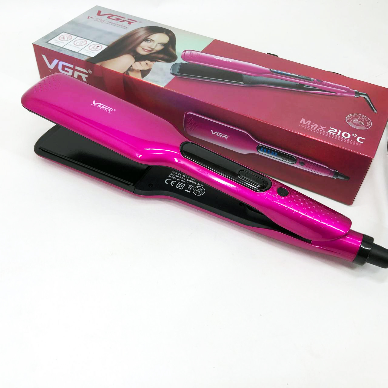 Випрямляч волосся VGR V-506 — широкі керамічні пластини, LED 130–210°C — изображение 2