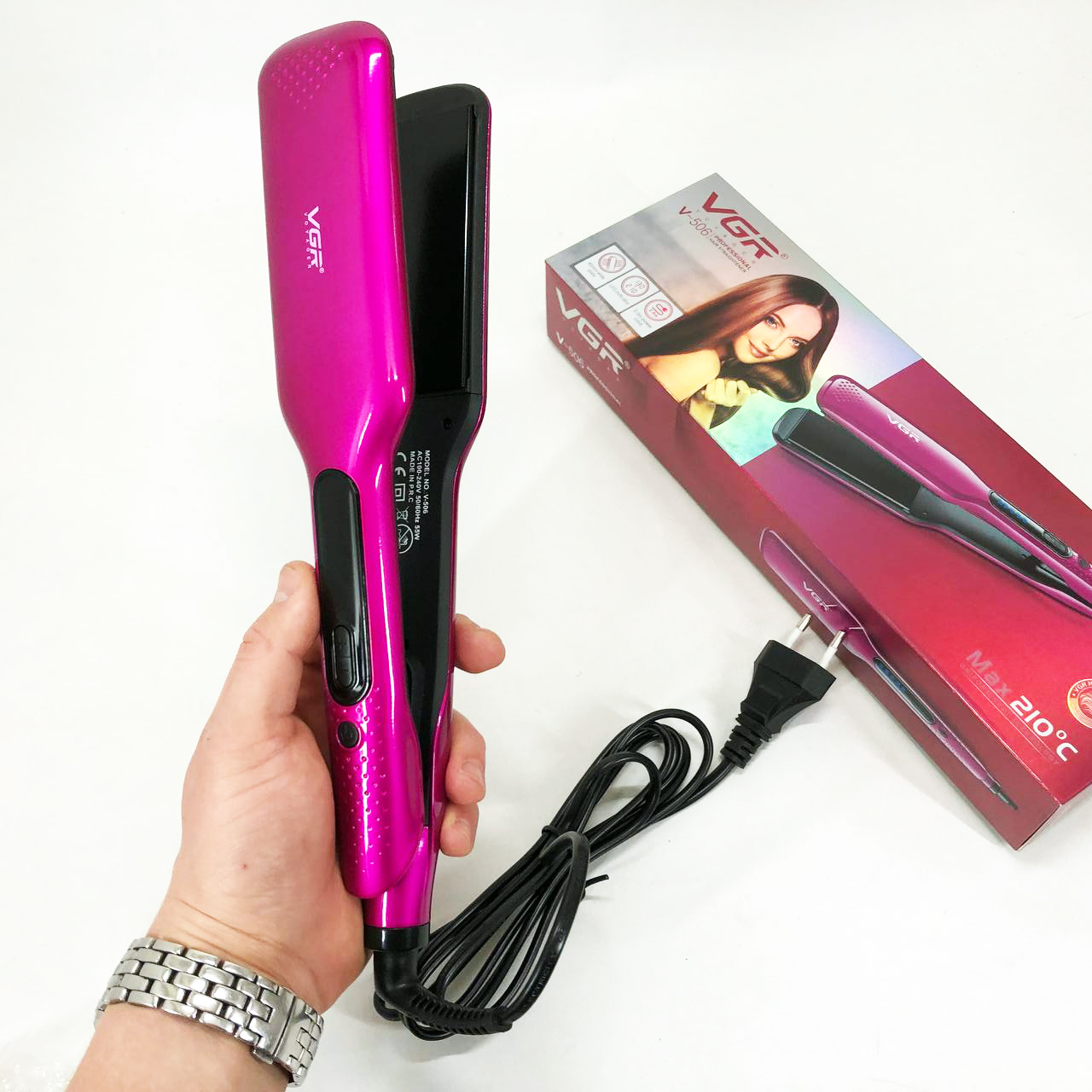 Випрямляч волосся VGR V-506 — широкі керамічні пластини, LED 130–210°C — изображение 12