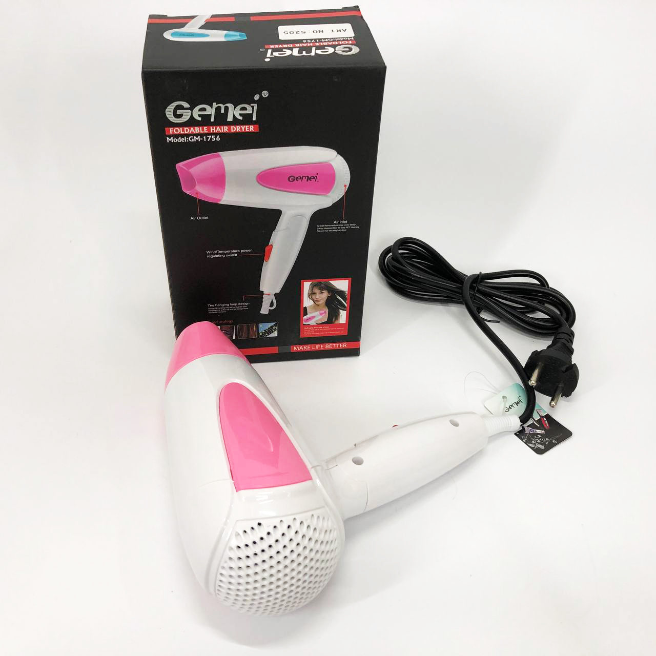 Дорожний фен Gemei GM-1756 1200 Вт — складний, компактний — изображение 12