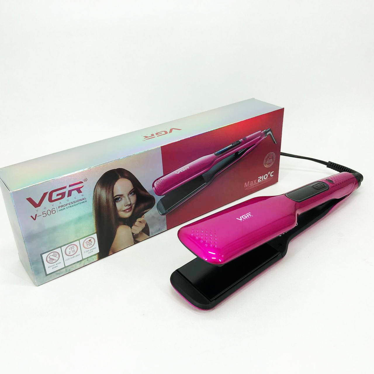 Випрямляч волосся VGR V-506 — широкі керамічні пластини, LED 130–210°C — изображение 3