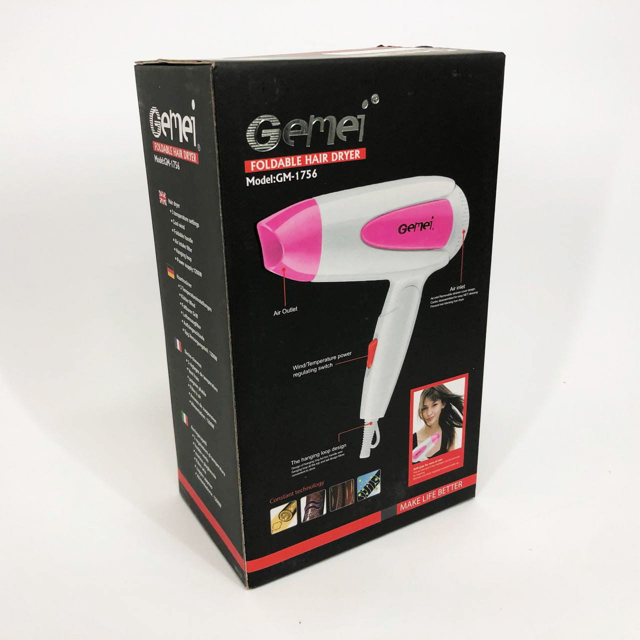 Дорожний фен Gemei GM-1756 1200 Вт — складний, компактний — изображение 15