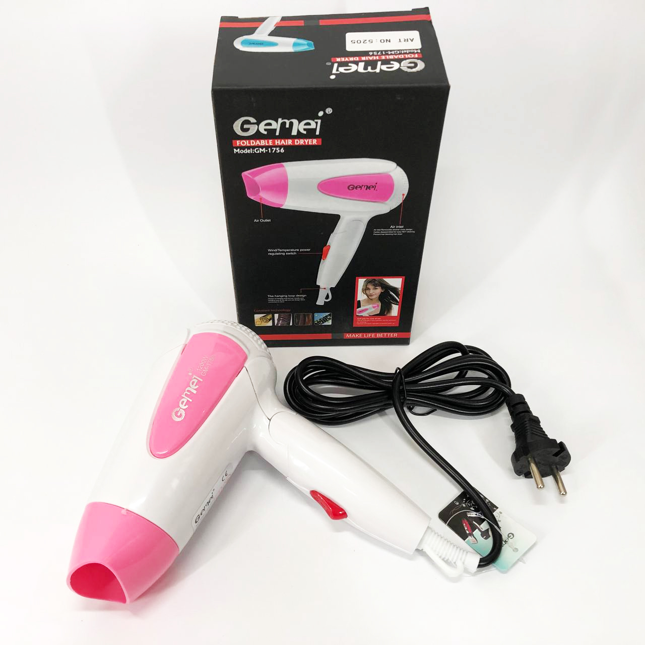 Дорожний фен Gemei GM-1756 1200 Вт — складний, компактний — изображение 2