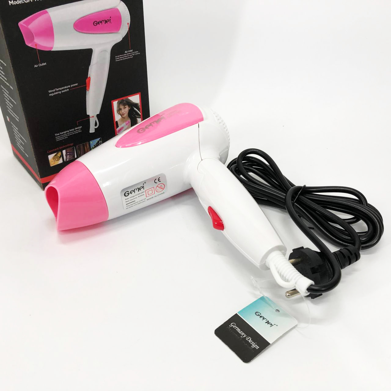 Дорожний фен Gemei GM-1756 1200 Вт — складний, компактний — изображение 5
