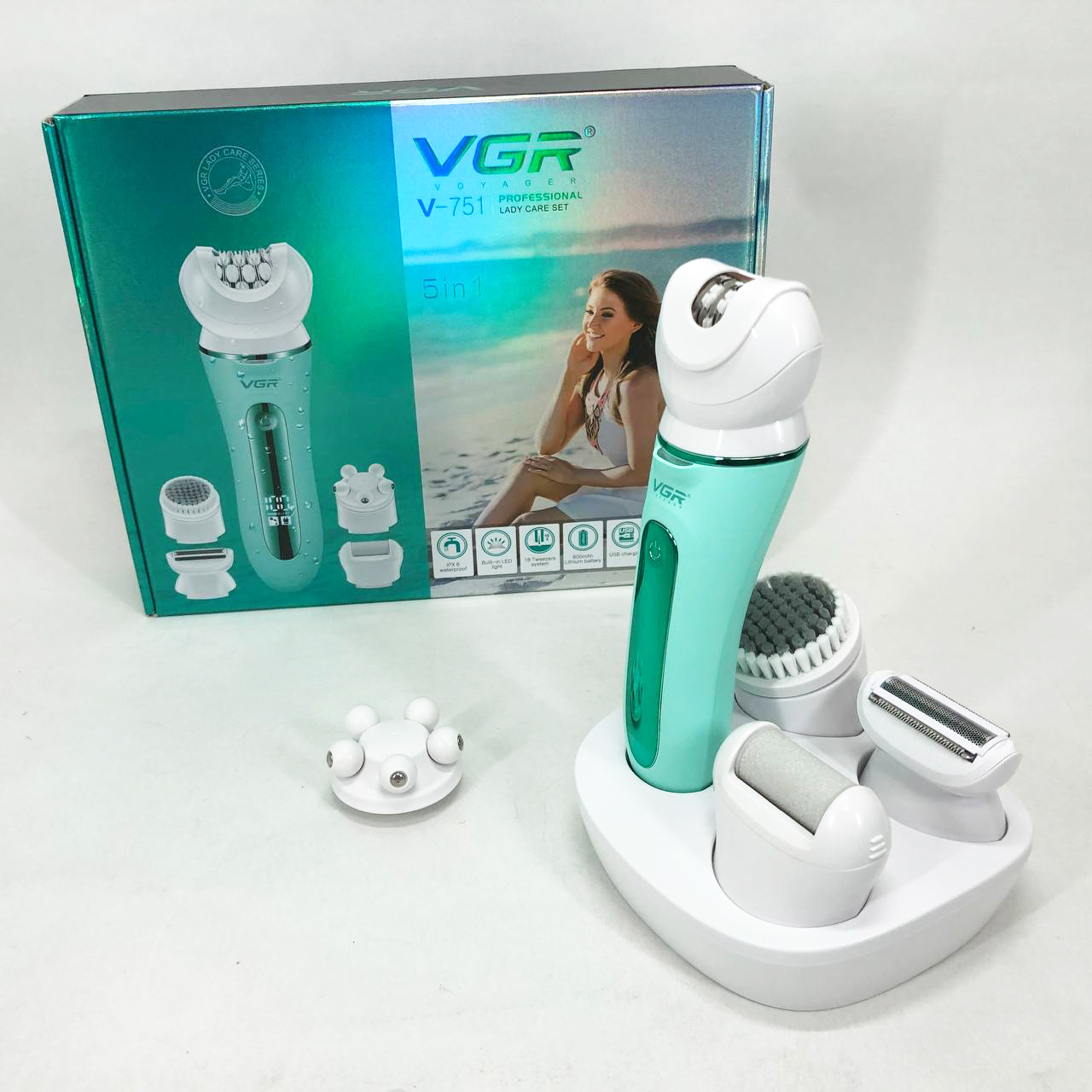 Епілятор VGR 5 в 1 V-751, 5 насадок. Колір: зелений — изображение 15