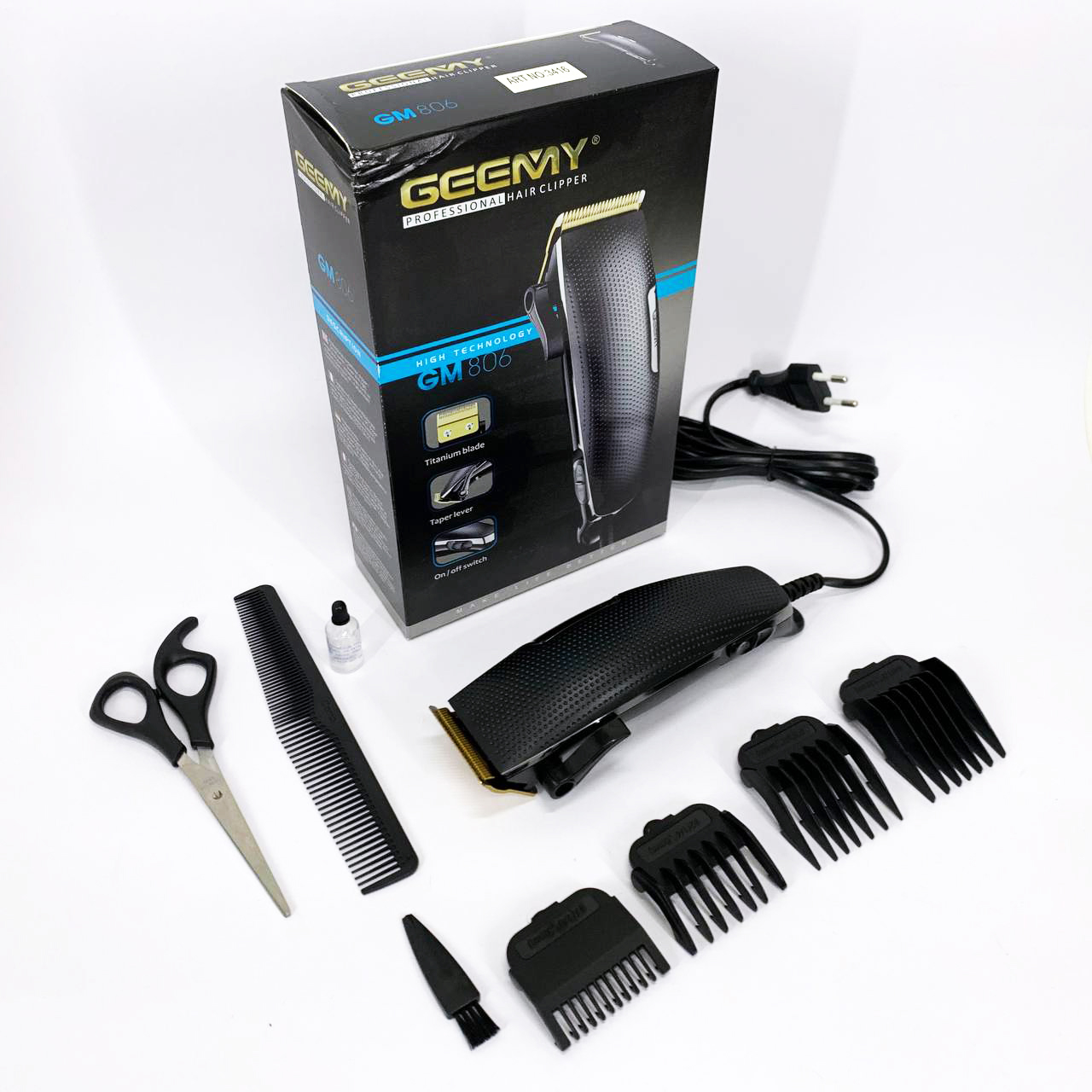 Машинка для стрижки Gemei GM-806 — титанове лезо, 4 насадки — изображение 3
