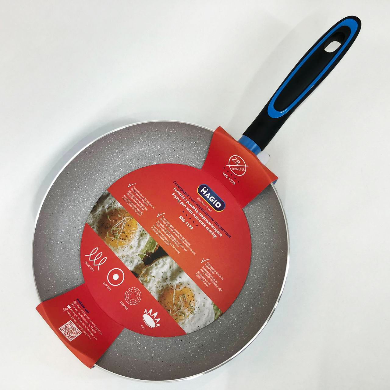 Сковорода Magio MG-1179 з мармуровим антипригарним покриттям 28 см, Якісна сковорода для смаження — изображение 11