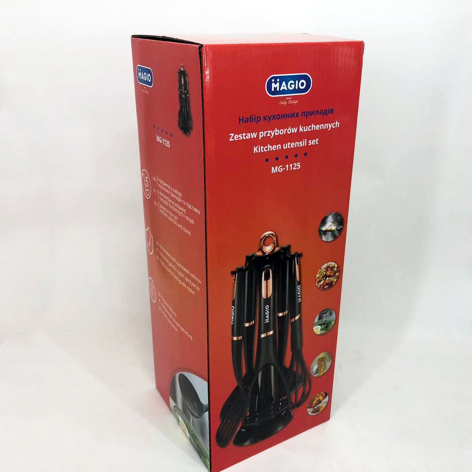 Набір кухонних приладів Magio MG-1125, набір поварешок на підставці, набір силіконових приладів для кухні — изображение 3