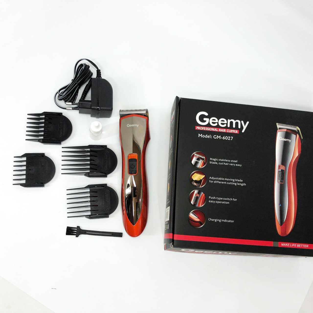 Машинка для стрижки Gemei GM-6027 — бездротова 60 хв, 4 насадки — изображение 10