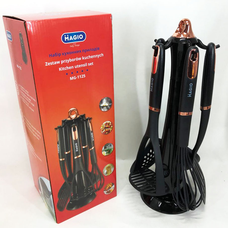Набір кухонних приладів Magio MG-1125, набір поварешок на підставці, набір силіконових приладів для кухні — изображение 6