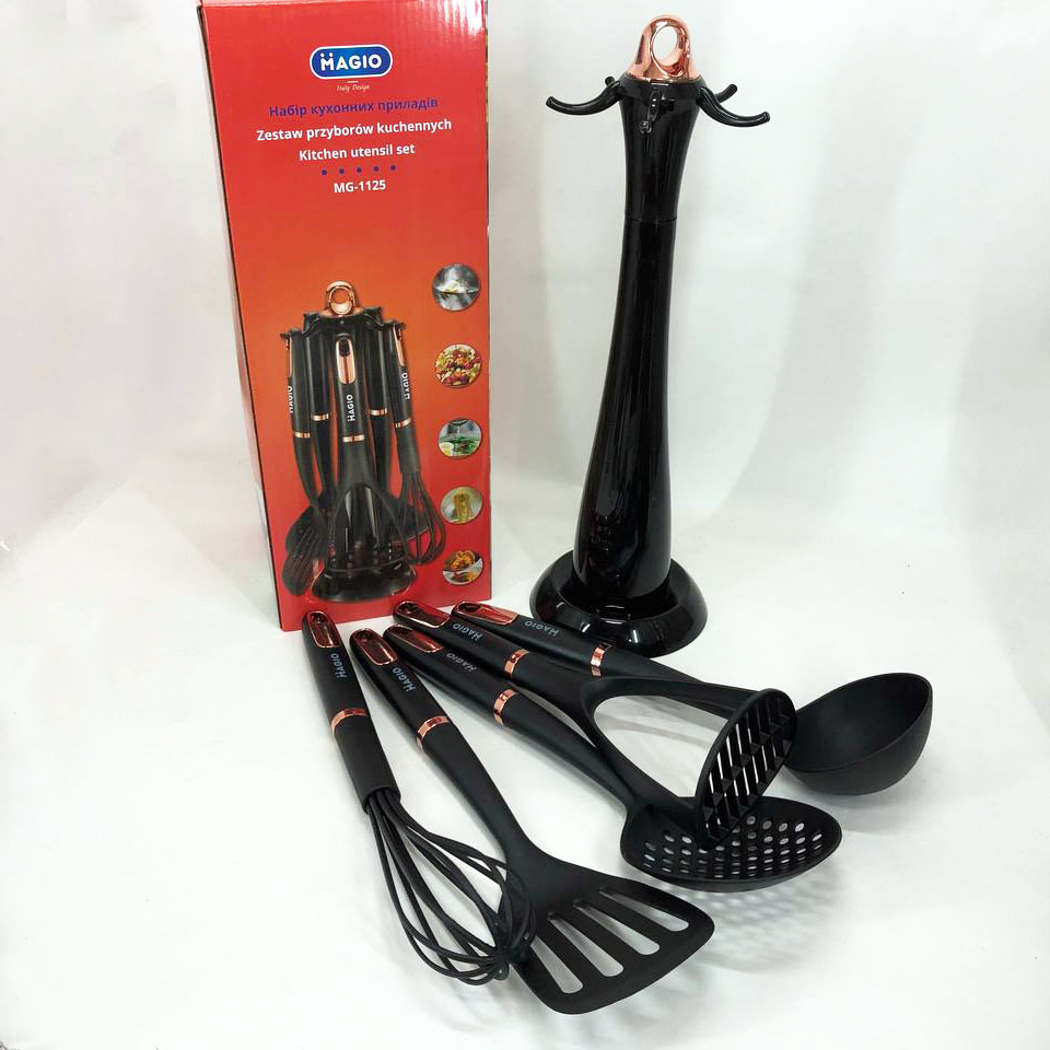 Набір кухонних приладів Magio MG-1125, набір поварешок на підставці, набір силіконових приладів для кухні — изображение 4