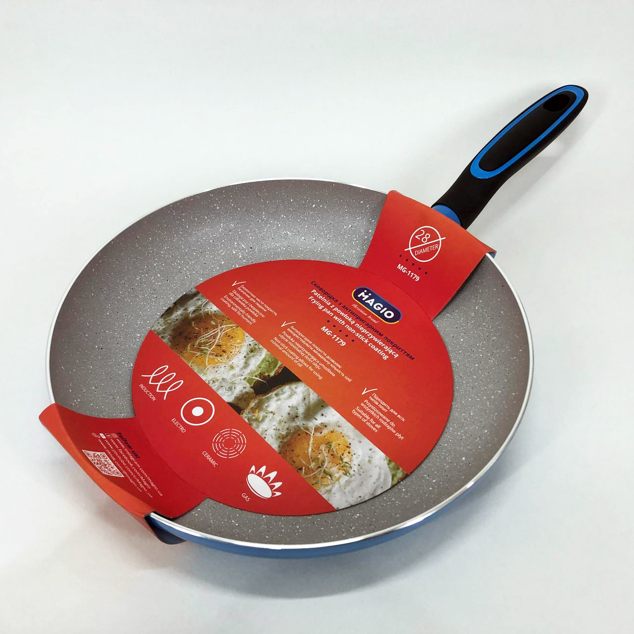 Сковорода Magio MG-1179 з мармуровим антипригарним покриттям 28 см, Якісна сковорода для смаження