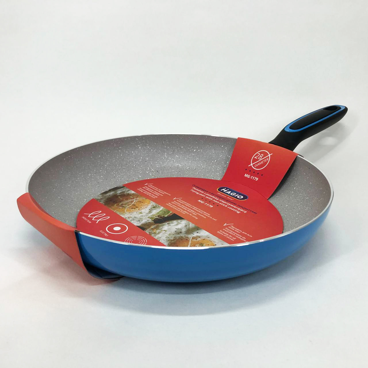 Сковорода Magio MG-1179 з мармуровим антипригарним покриттям 28 см, Якісна сковорода для смаження — изображение 5