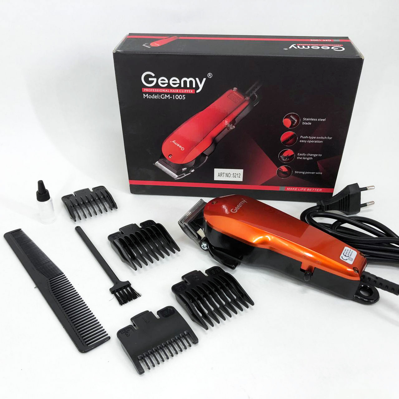 Машинка для стрижки GEMEI GM-1005 — 4 насадки, леза з нержавіючої сталі — изображение 12